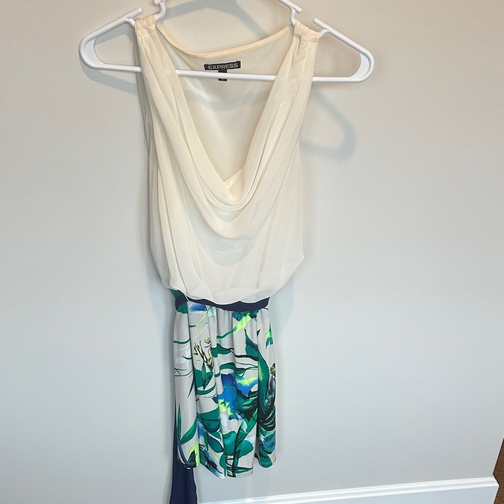Express Ivory and Blue Floral Dress